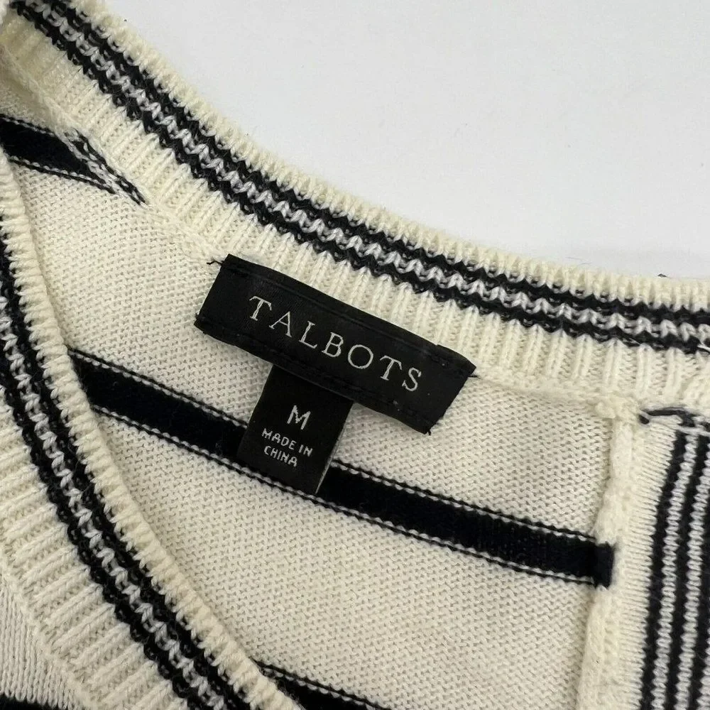 Talbots Getaway Button Back Crew Sweater Aloha Sequin Ivory Sz M